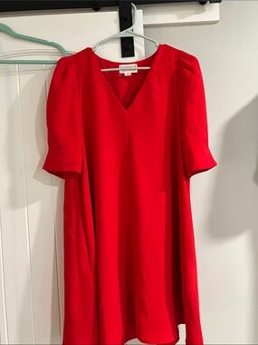 Red V-Neck Short Sleeve Women's Dress